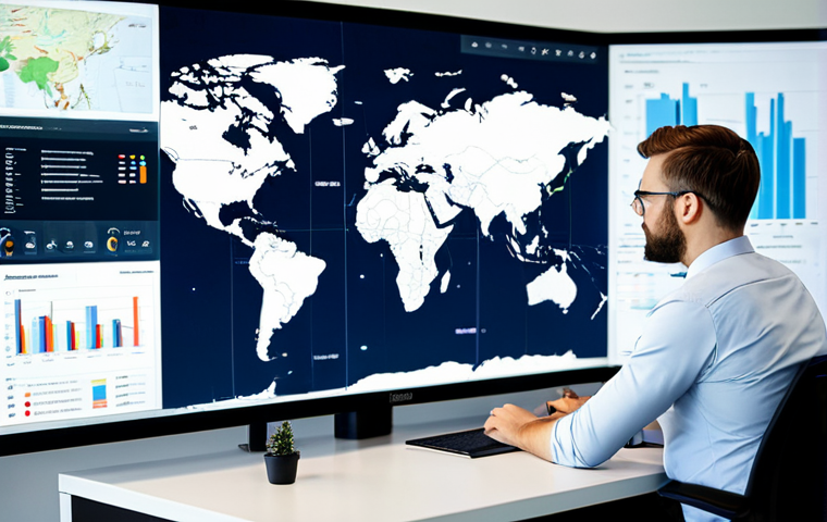 A professional male appraiser, fully clothed in a modest business suit, is engaged in a virtual meeting on a large screen displaying a global map with various data points. He is sitting at a sleek, modern desk in a well-lit, contemporary office with multiple monitors showing complex data analytics and international market trends. Another professional colleague, fully clothed in a modest business blouse, appears on one of the screens, representing a diverse international team. The scene emphasizes seamless global collaboration and advanced technology in real estate appraisal. safe for work, appropriate content, fully clothed, professional dress, perfect anatomy, correct proportions, natural pose, well-formed hands, proper finger count, natural body proportions, high quality photography, sharp focus.