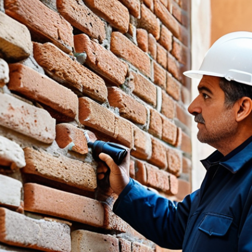 Home 22 **
"A professional building inspector in appropriate attire, examining cracks in a brick wall of an old building in Seville, Spain. The inspector is using a flashlight. The scene is daytime, with natural lighting. Focus on detail and texture of the brick. Safe for work, appropriate content, fully clothed, modest, family-friendly, perfect anatomy, correct proportions, natural pose, professional photography, high quality."
**