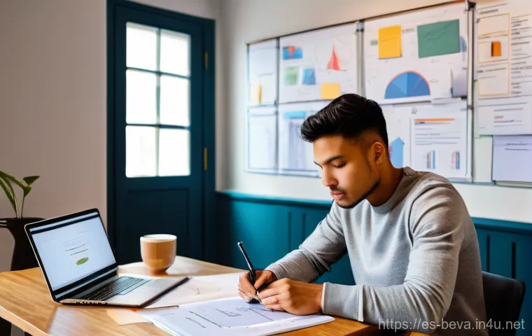 건축평가사 자격증 시험 후기 - **A dedicated architectural student immersed in exam preparation.**
    A diverse young adult, weari...