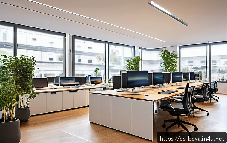 건축평가 전문가의 최신 평가 기법 - A modern architectural firm office in a bustling Spanish city, featuring a team of diverse professio...