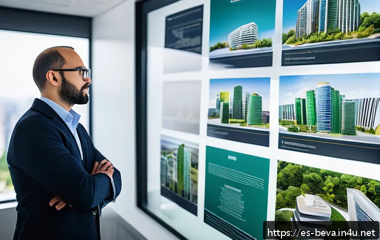 건축평가사의 연봉 인상 성공 사례 - A professional architect evaluator in a modern office setting, reviewing sustainable building plans ...